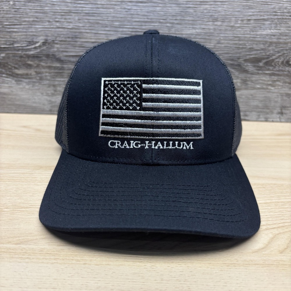 Craig-Hallum Hat Cap Snap Back Black Flag Trucker Mesh Embroidered Mens